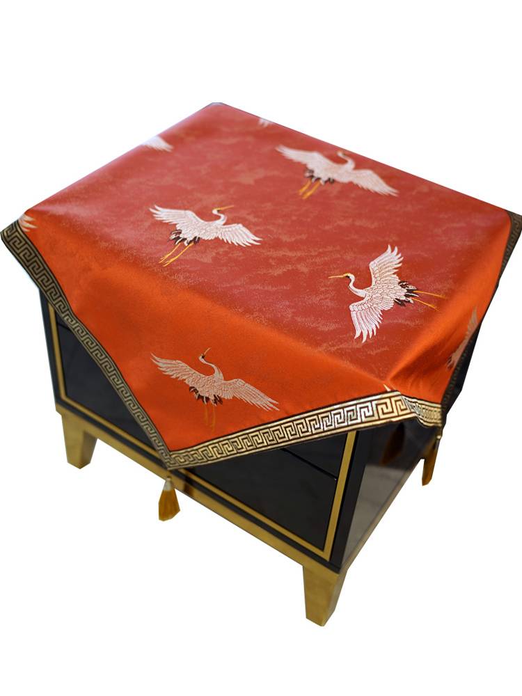 Xianhe Chinese tablecloth Classical Chinese style square dust cloth refrigerator lid cloth lid wine red bedside cabinet coffee table tissue