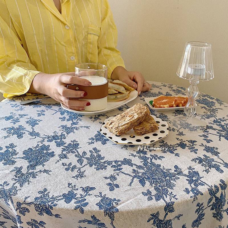INS Nordic Windfall Big Round Table Chinese Wind Faculty Japanese Dormitory Network Red Blue and Porcelain Cotton Polynance Fresh