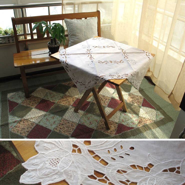 Exit snow -white cotton hand -embroidered square coffee table headcase table cloth table cloth multi -cover towel