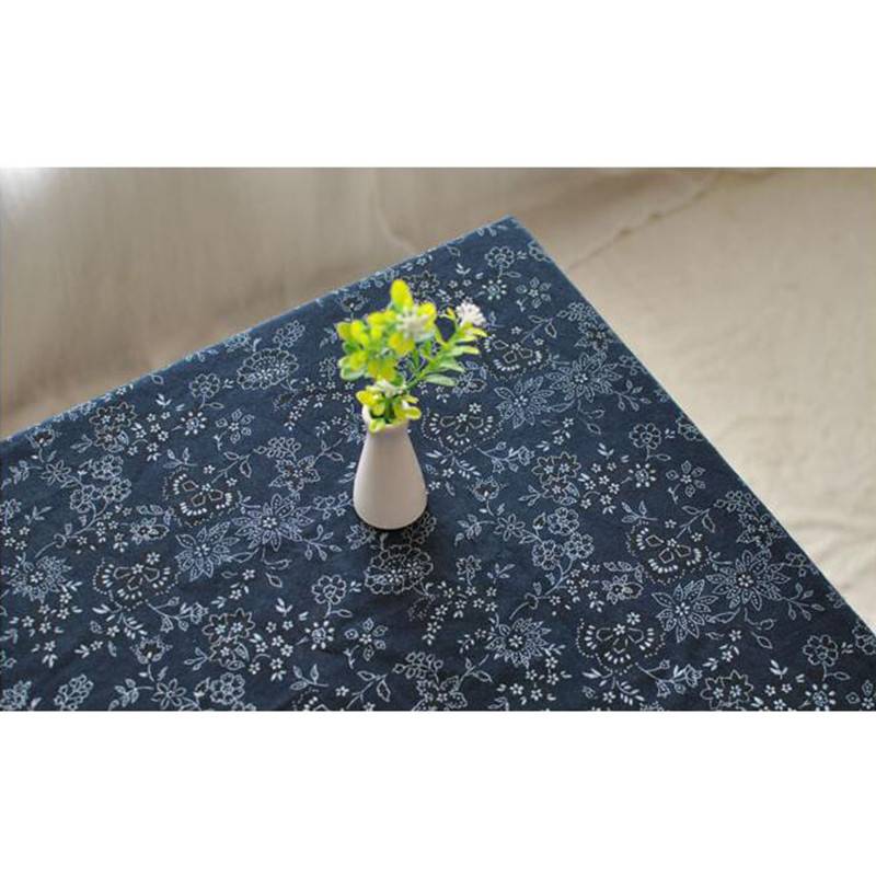 Japanese Tradingal Blue Tablecloth, Blue Flower Cotton and Linen Cloth