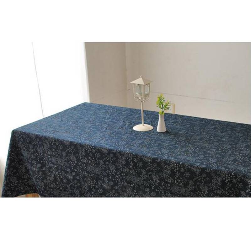 Japanese Tradingal Blue Tablecloth, Blue Flower Cotton and Linen Cloth