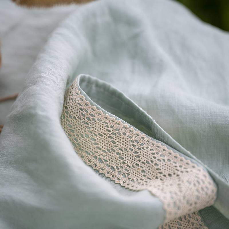 Benyuan 100 % pure linen green tablecloth with lace Japanese small fresh fresh homestays, bacteriostatic skin, skin -friendly lace edge cloth