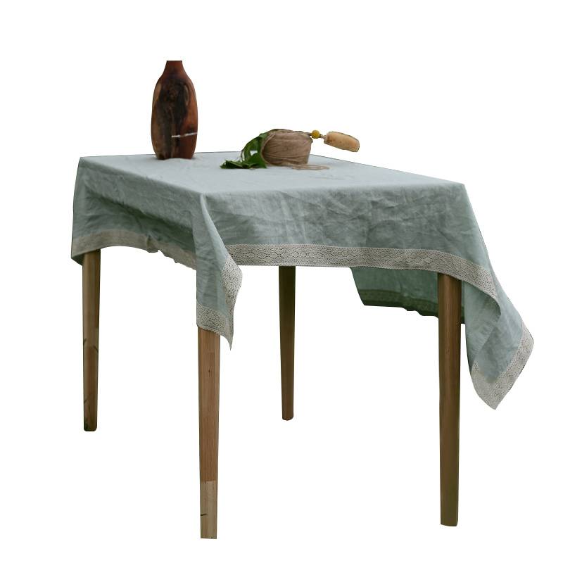 Benyuan 100 % pure linen green tablecloth with lace Japanese small fresh fresh homestays, bacteriostatic skin, skin -friendly lace edge cloth