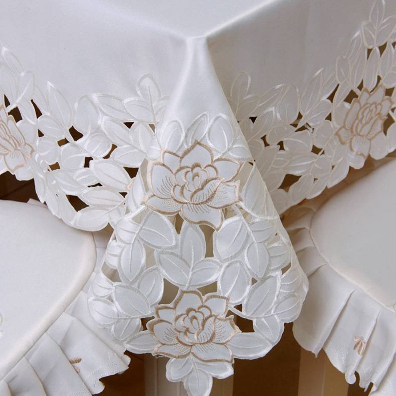 Embroidery hollow polyester field embroidered flower tablecloth