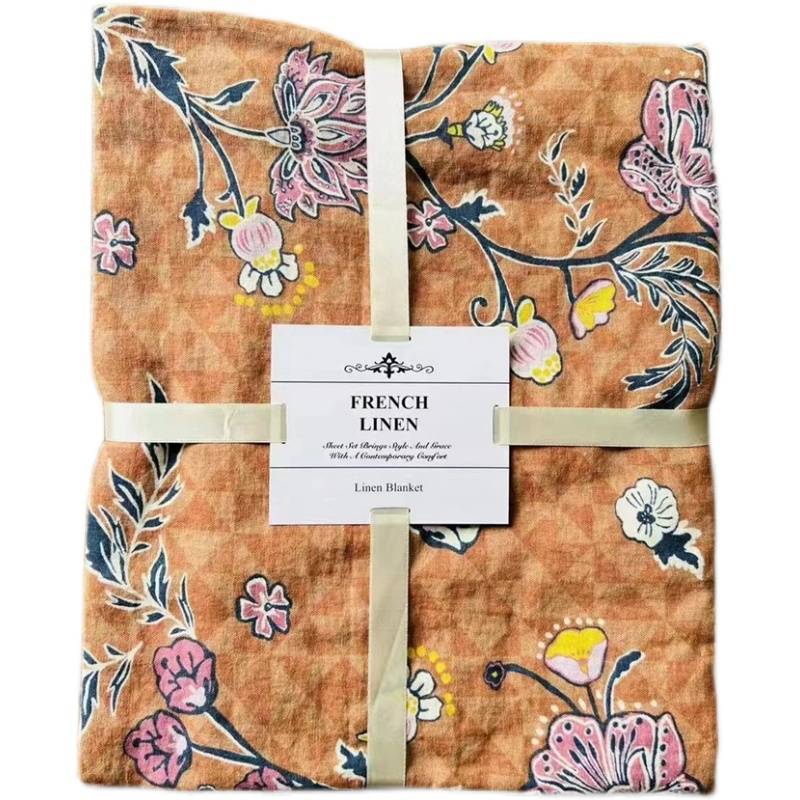 Linen Blanket thin linen cotton printed blanket tablecloth soft nap casual carpet sofa bed tissue