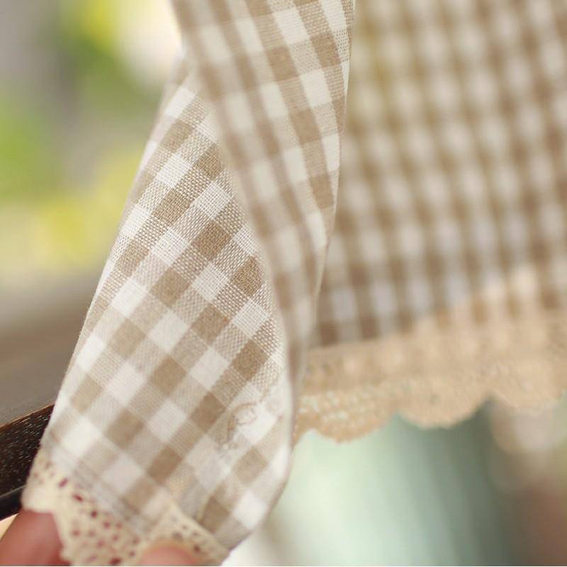 Nordic and American -style landmine small checkered light coffee cabinets Small curtain half curtain coffee curtain half -cut curtain