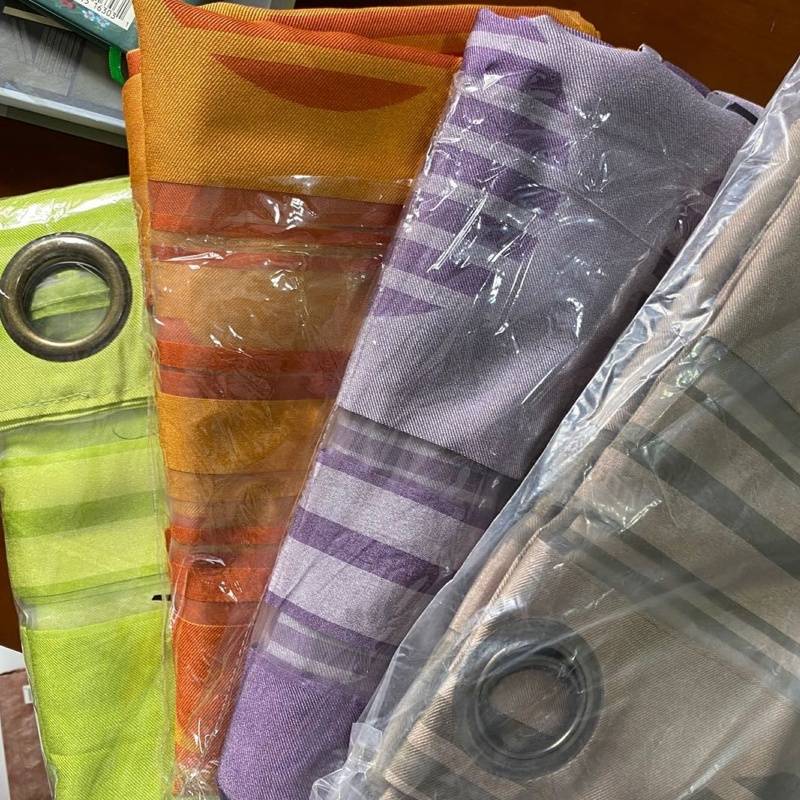 European -style green orange stripes punch punching finished curtain window screen art decoration curtain special price