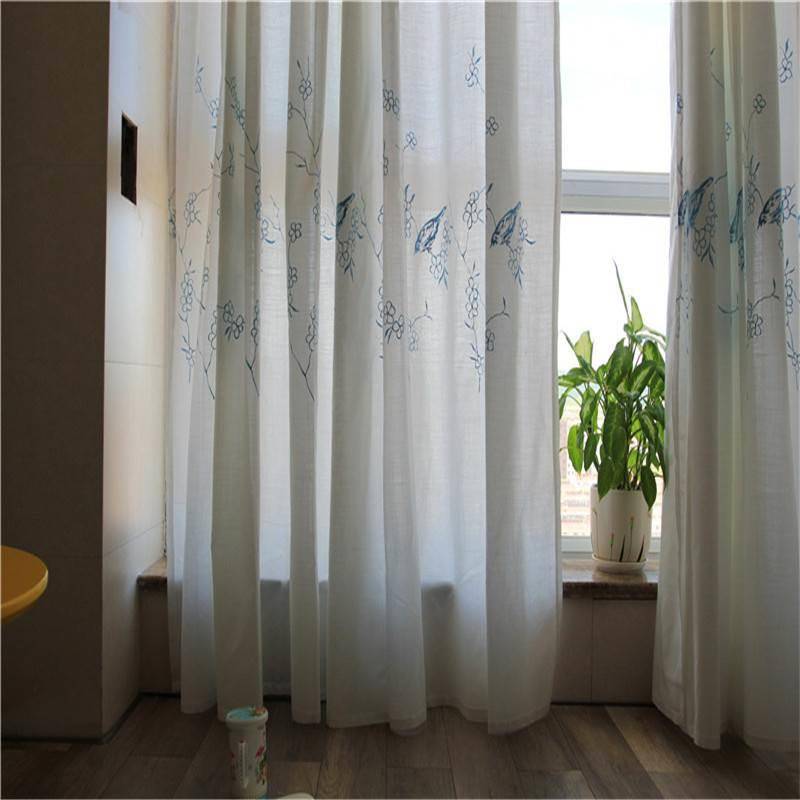 Curtain finished white embroidery, simple modern light transmittance, unprepared Nordic style bedroom balcony partition