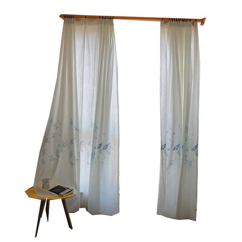 Curtain finished white embroidery, simple modern light transmittance, unprepared Nordic style bedroom balcony partition