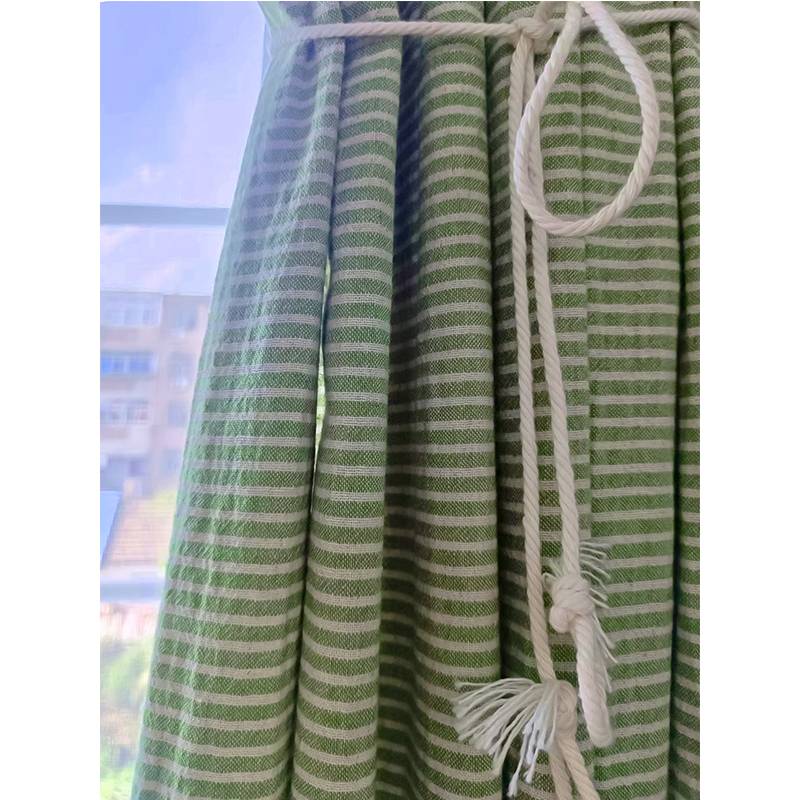 Half -shaped cotton and linen living room American rural striped curtain