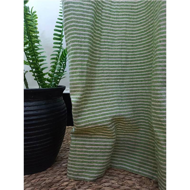 Half -shaped cotton and linen living room American rural striped curtain