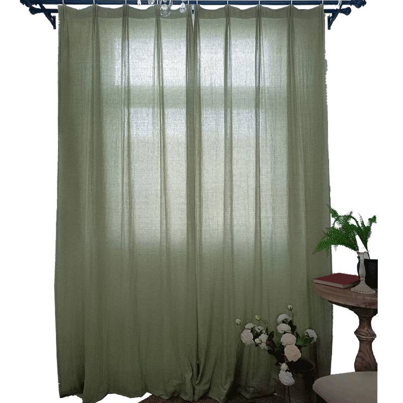 Half -shaped cotton and linen living room American rural striped curtain