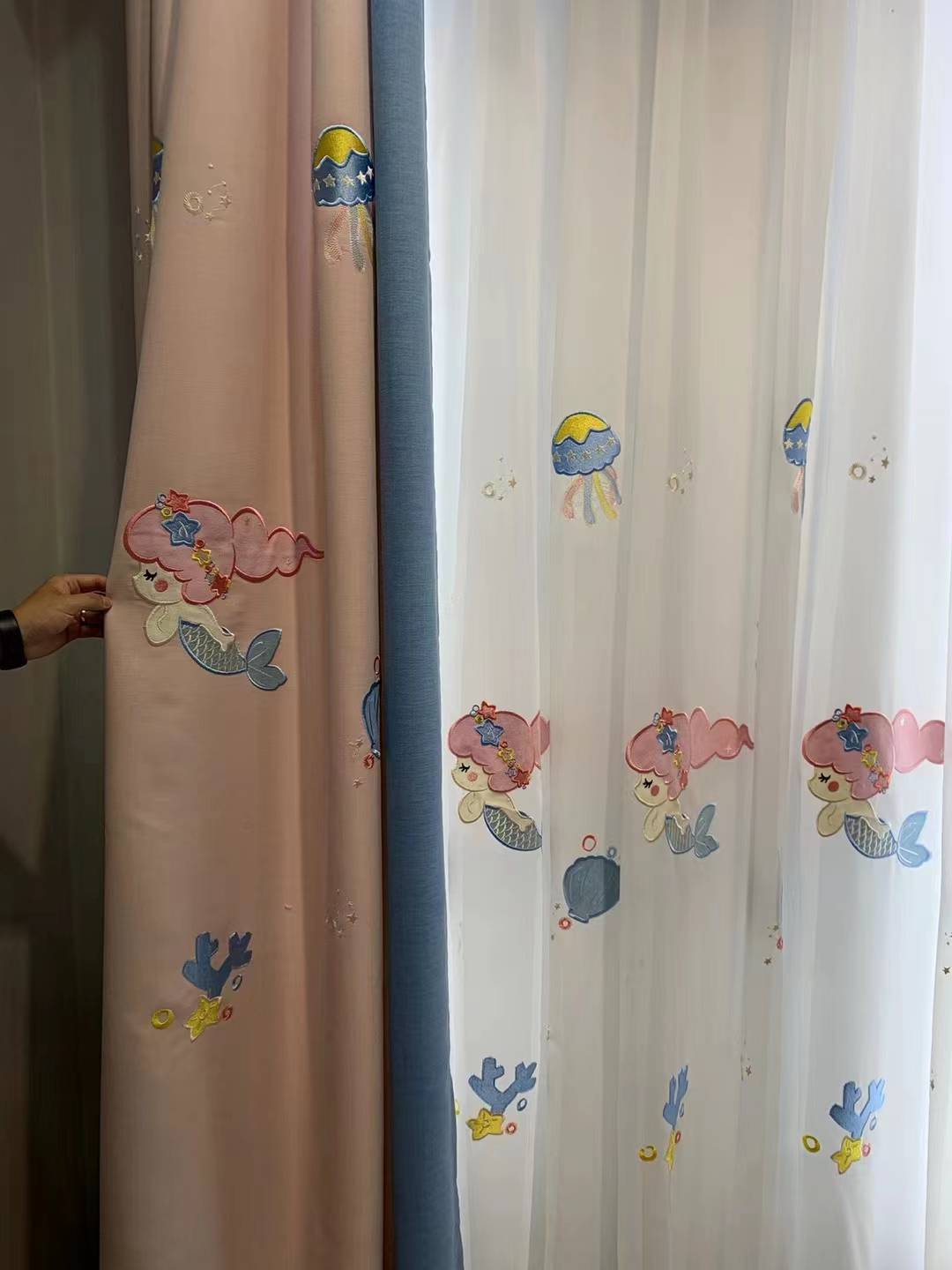 Girl Fang Cato Mermaid Embroidery Curtain Exit Thicked Model Room B & B Girls Curtain