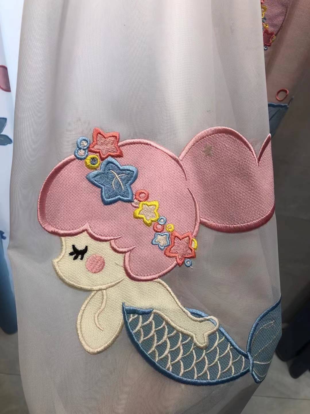 Girl Fang Cato Mermaid Embroidery Curtain Exit Thicked Model Room B & B Girls Curtain