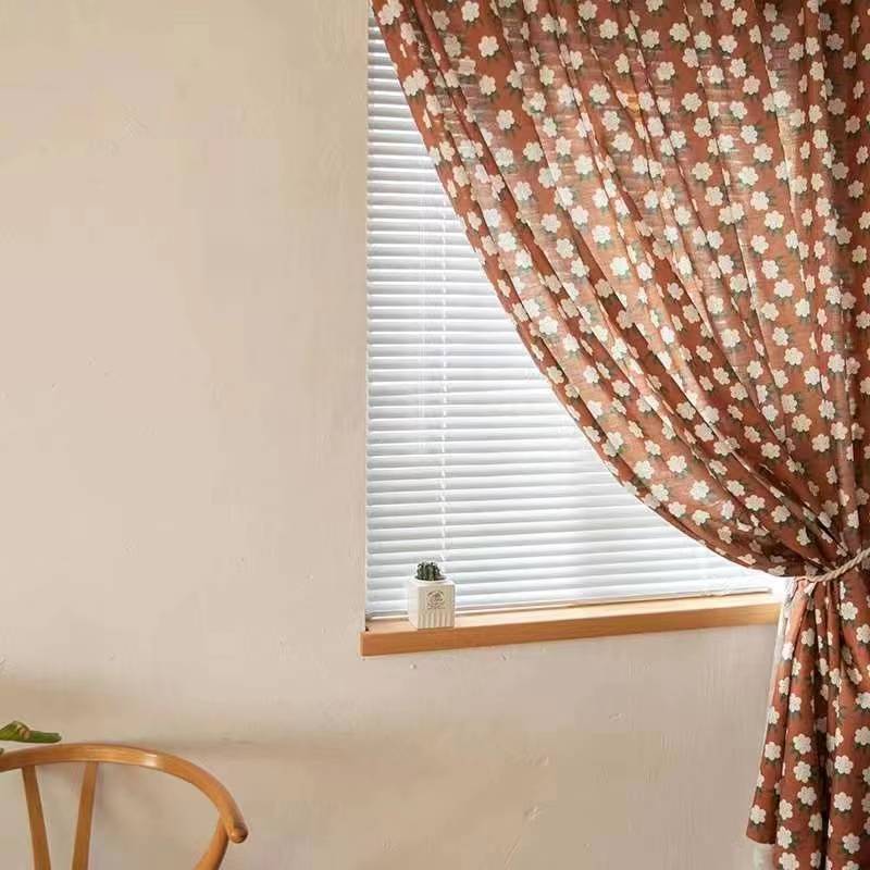 Retro French caramel -colored flower curtain curtain cloth Garden rural pastoral American homestay guest stack curtain