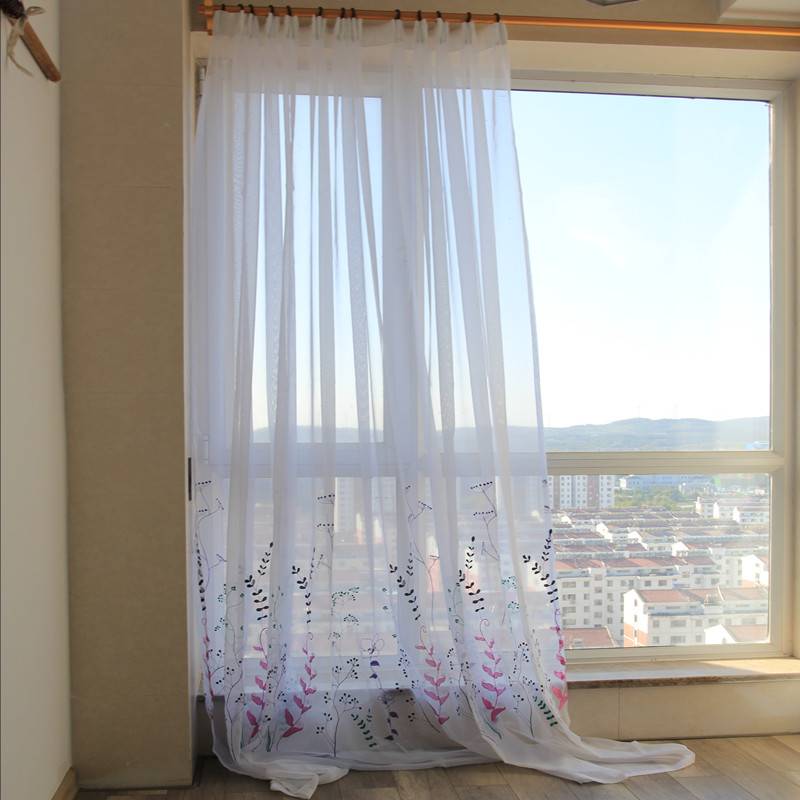 Curtain finished embroidered curtain embroidered European -style window screen living room bedroom bay window curtain solid color can be customized
