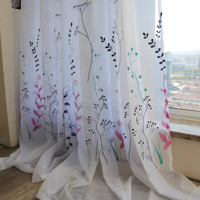 Curtain finished embroidered curtain embroidered European -style window screen living room bedroom bay window curtain solid color can be customized