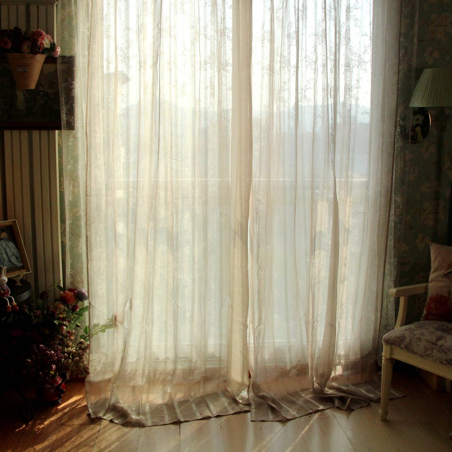 Yu Single American -style rural cotton and linen tattooing square Roman circle gray vertical landing curtain finished product 265cm high