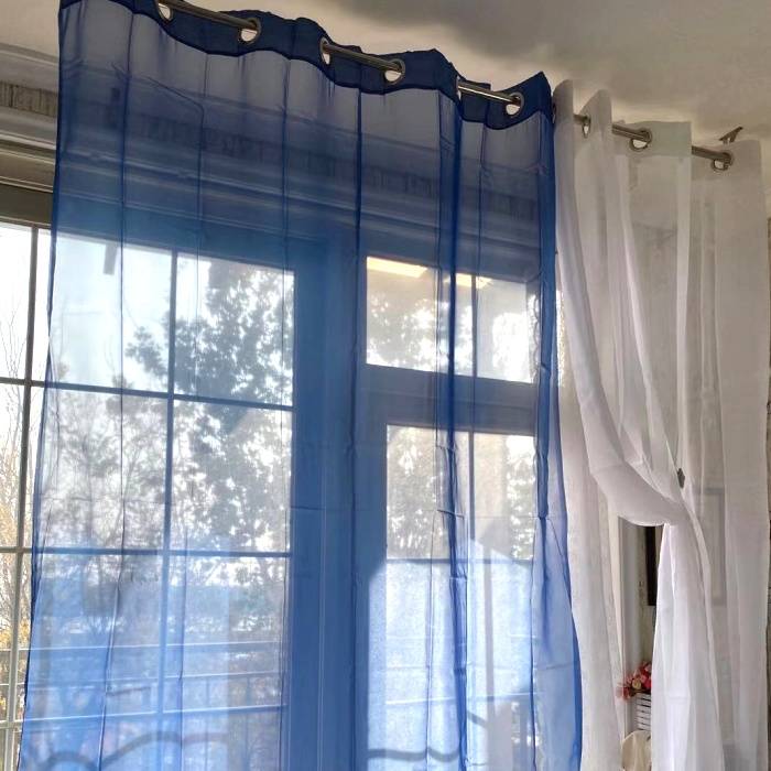 , Blue and white solid color curtain finished product punching curtain screen curtain, balcony decorative minimalist window screen