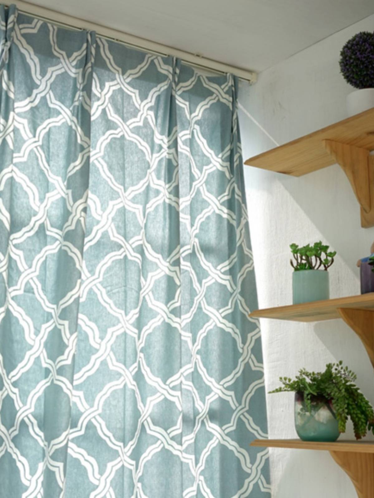 Export creative Japanese style cotton cloth geometric blue bottom curtains