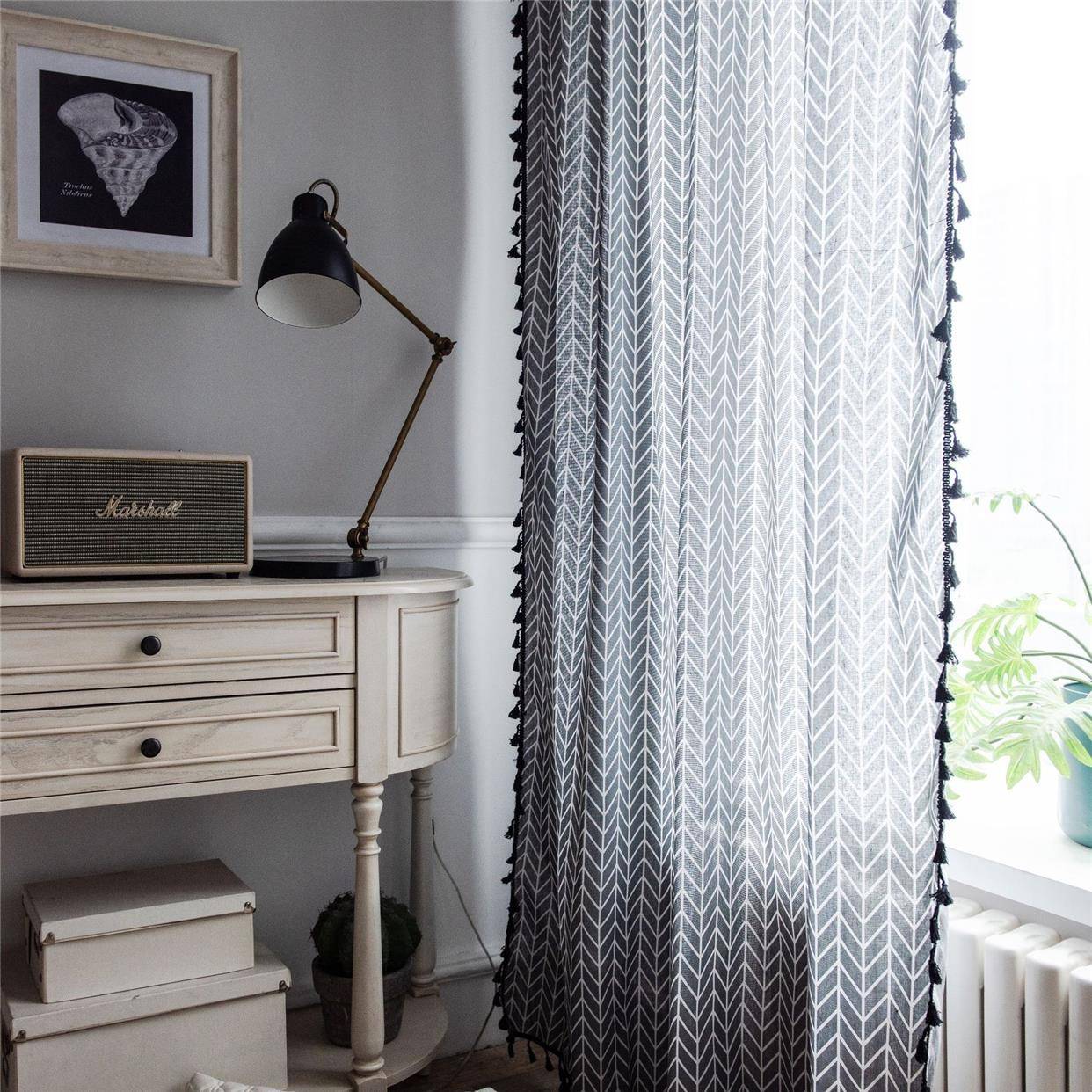 Flavors imitation hemp, wearing rod curtain printing curtain Modern living room bedroom Factory Factory Factory