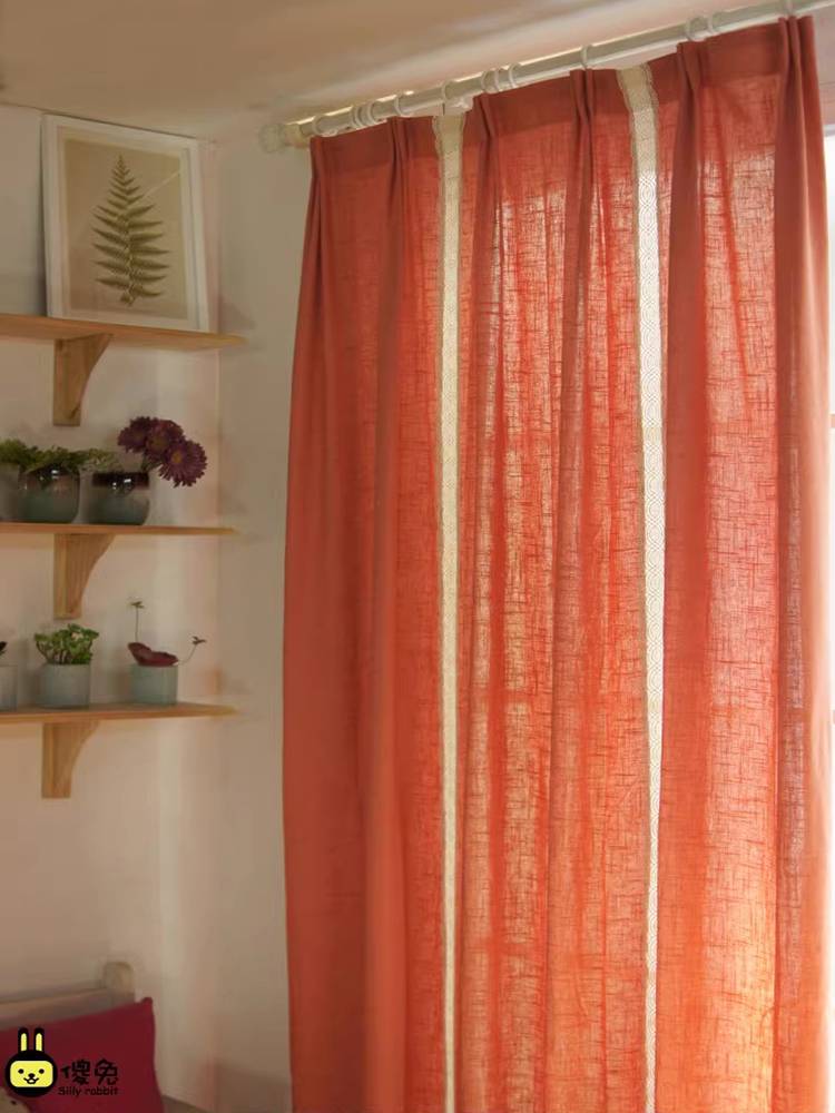 American rural retro cotton literary brick red curtains