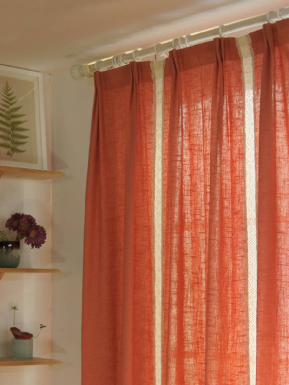 American rural retro cotton literary brick red curtains