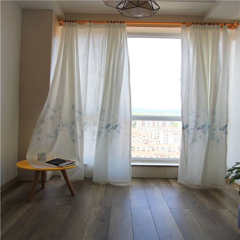 Curtain finished product new Nordic minimalist modern living room bedroom bedroom shading cloth floating curtains shading embroidered hemp cloth