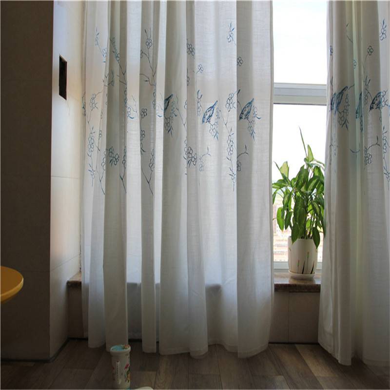 Curtain finished product new Nordic minimalist modern living room bedroom bedroom shading cloth floating curtains shading embroidered hemp cloth