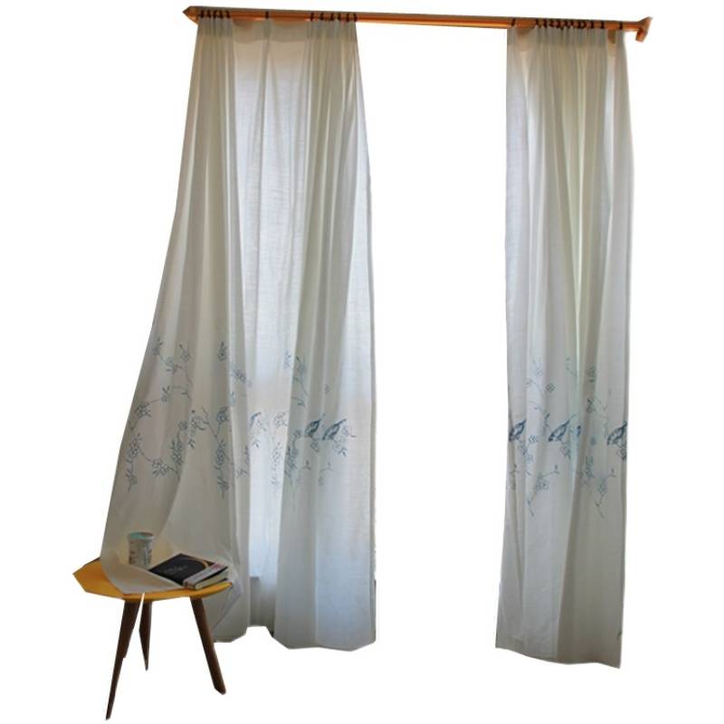 Curtain finished product new Nordic minimalist modern living room bedroom bedroom shading cloth floating curtains shading embroidered hemp cloth