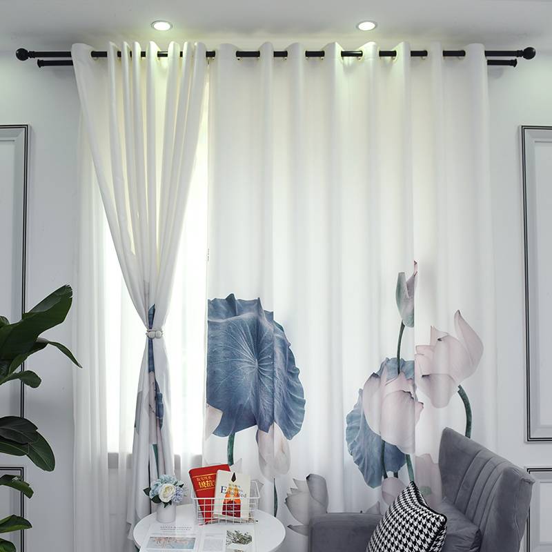 White chiffon gauze half -shading lotus landscape bedroom study room balcony floor -to -ceiling window custom window curtain