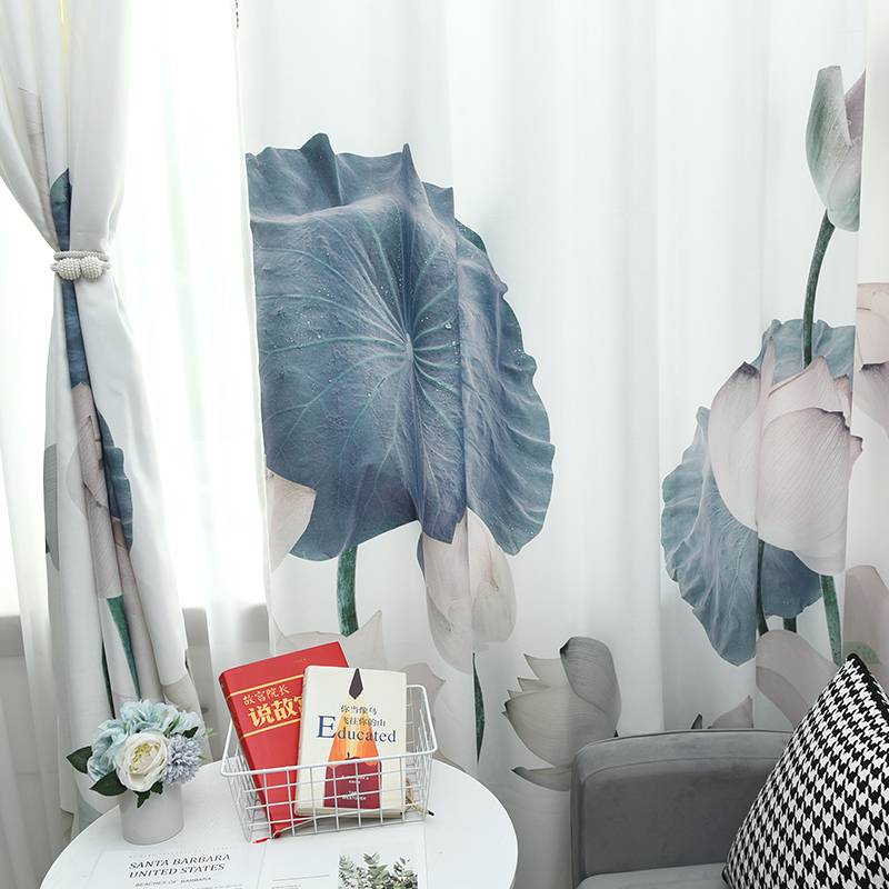 White chiffon gauze half -shading lotus landscape bedroom study room balcony floor -to -ceiling window custom window curtain