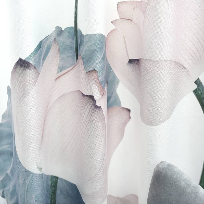 White chiffon gauze half -shading lotus landscape bedroom study room balcony floor -to -ceiling window custom window curtain