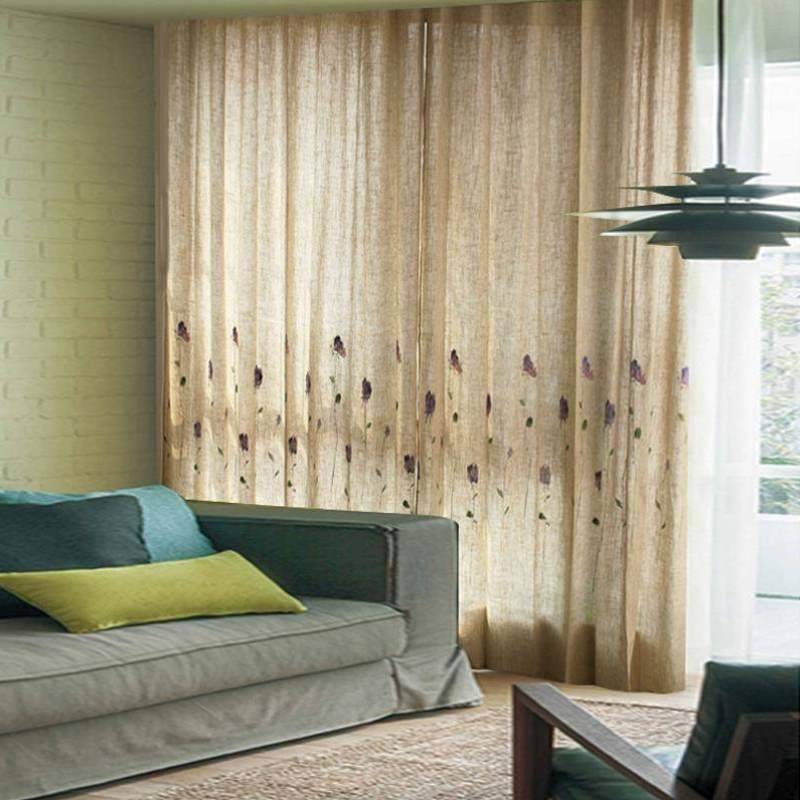 Embroidered Qingcang Linen Modern Simple Lime Products Exit Ring Half Embroidered Hook Link Curtain