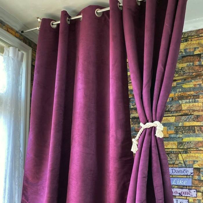 The living room bedroom dark purple curtain partition decorative curtain, simple solid color punching finished finished light curtain i.