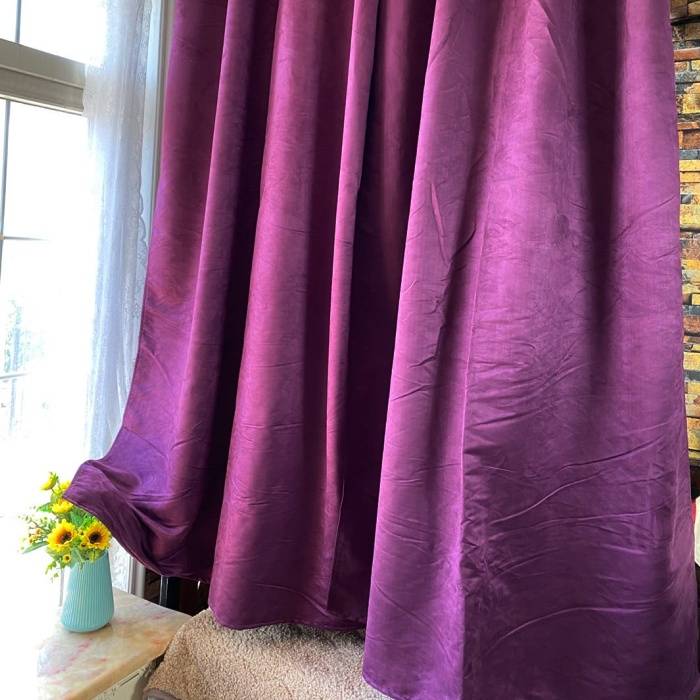 The living room bedroom dark purple curtain partition decorative curtain, simple solid color punching finished finished light curtain i.