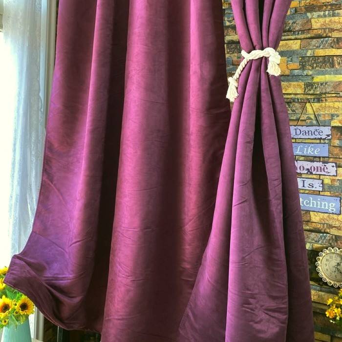 The living room bedroom dark purple curtain partition decorative curtain, simple solid color punching finished finished light curtain i.