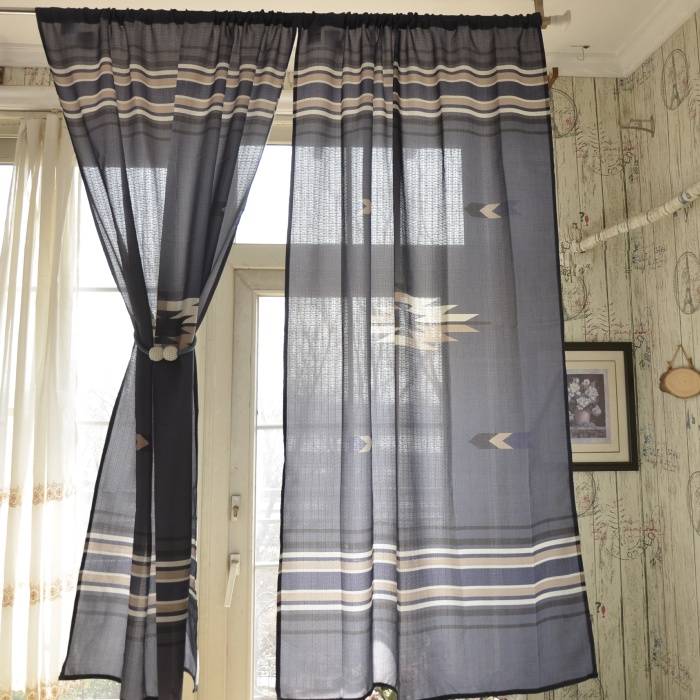 Finished geometric graphic stripes fabric bay window partition curtain
