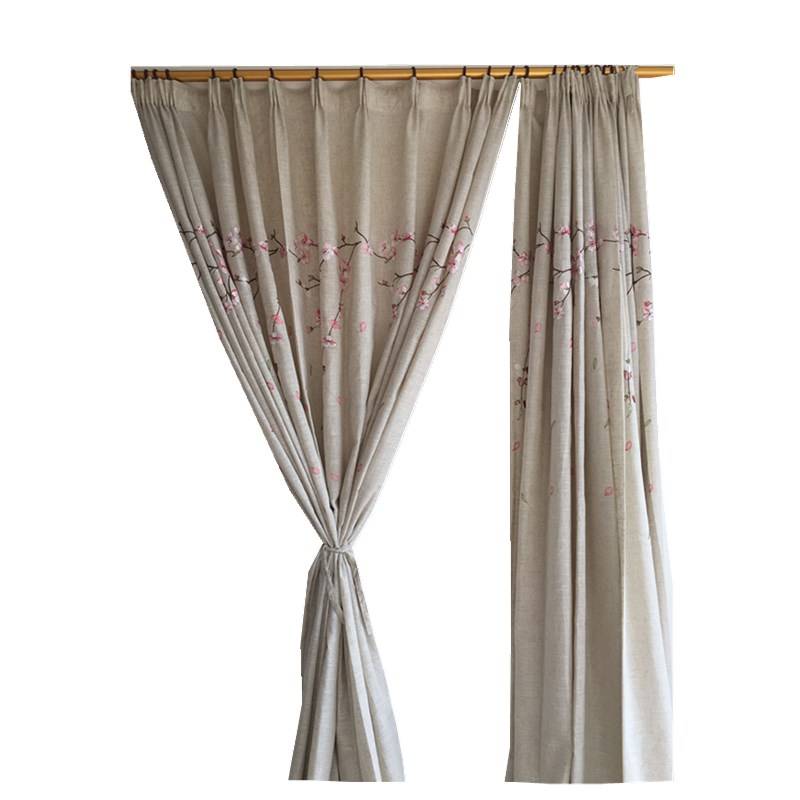 Curtain finished product embroidered hemp cloth simple modern 2019 new curtain balcony living room bedroom bedroom Nordic curtains