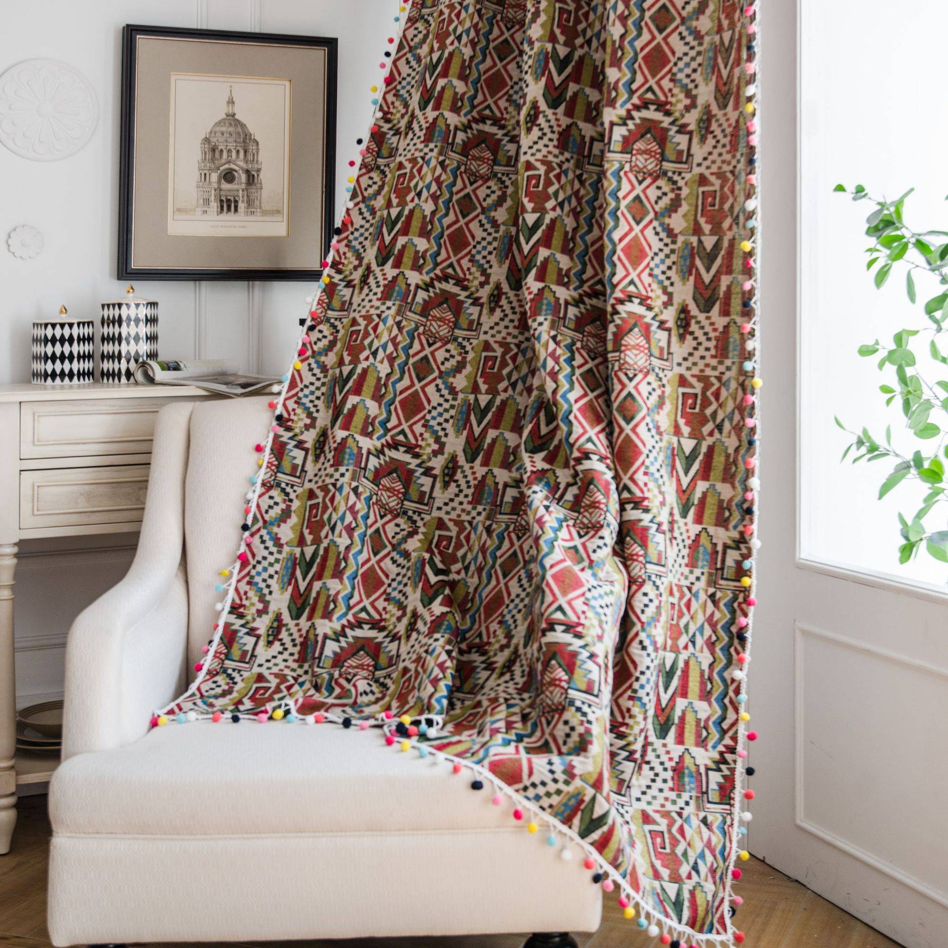 Persian color weaving flower decorative fabric curtain
