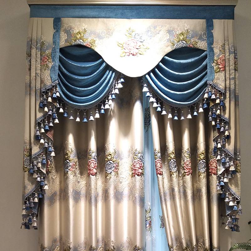 European -style relief jacquard high precision fabric thickened shading living room Luxury embroidery flower custom landing curtain list