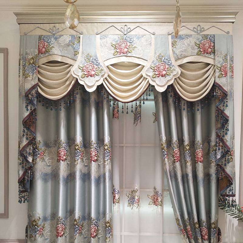 European -style relief jacquard high precision fabric thickened shading living room Luxury embroidery flower custom landing curtain list