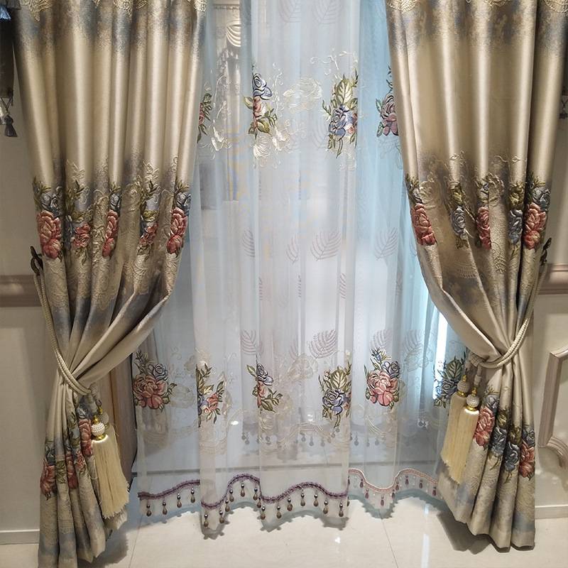 European -style relief jacquard high precision fabric thickened shading living room Luxury embroidery flower custom landing curtain list
