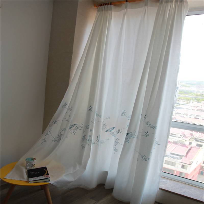 Curtain finished white embroidery, simple modern light transmittance, unprepared Nordic style bedroom balcony partition