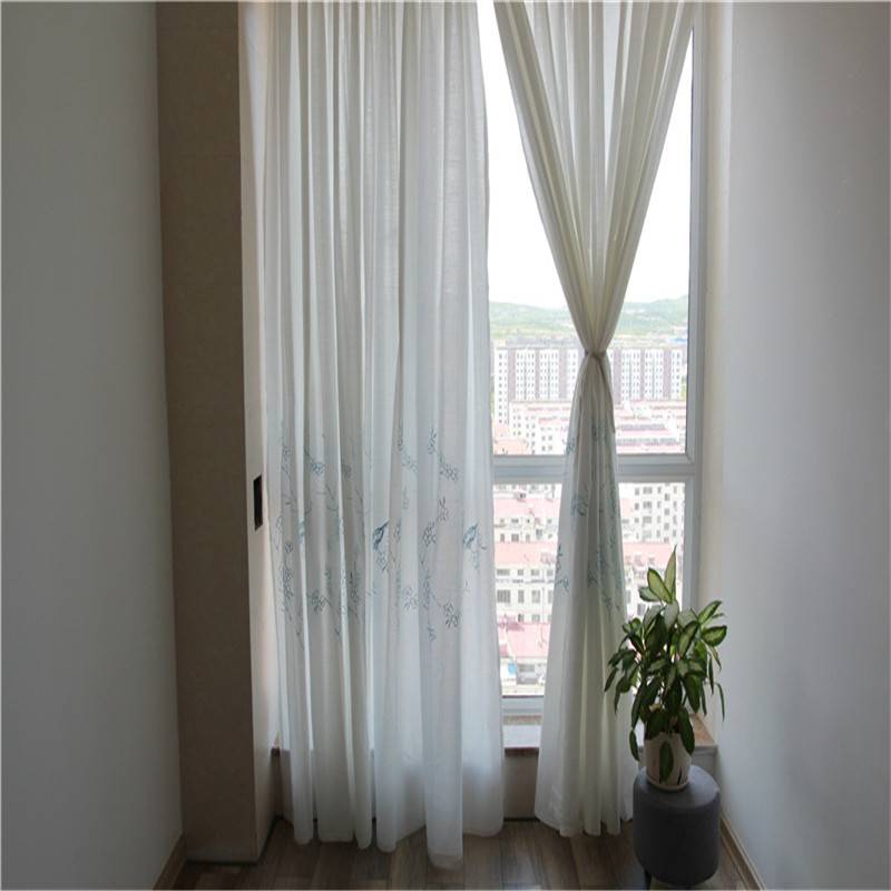 Curtain finished white embroidery, simple modern light transmittance, unprepared Nordic style bedroom balcony partition
