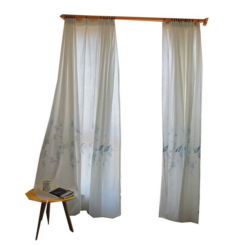 Curtain finished white embroidery, simple modern light transmittance, unprepared Nordic style bedroom balcony partition