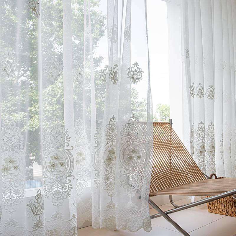 New product cross -border European -style Light luxury living room balcony bedroom retro embroidery curtain cloth screen curtain window screen
