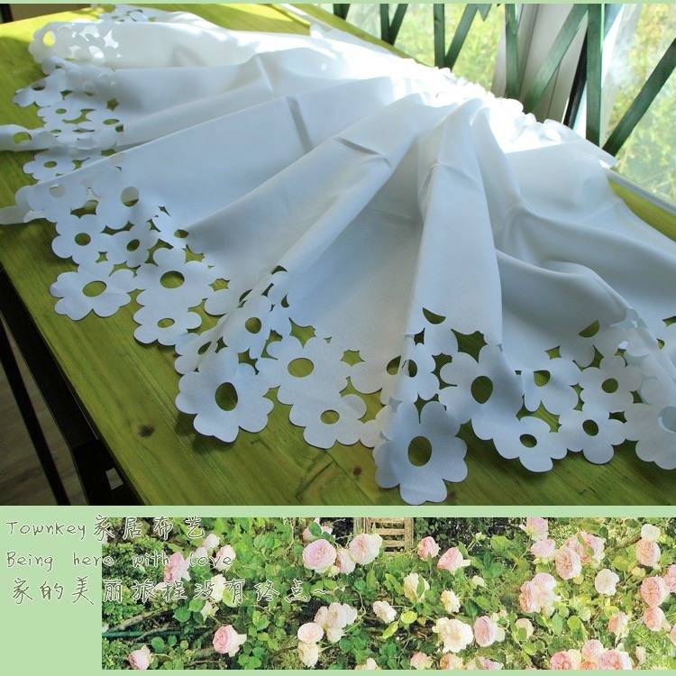 Little fresh pastoral Baroque hollow silhouette flower diameter half curtain coffee curtain shop curtain beige