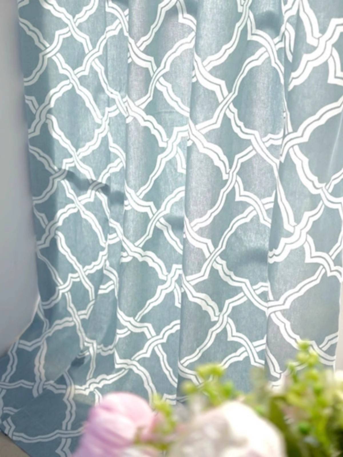 Blue cotton and linen geometric printed Japanese style wind curtain
