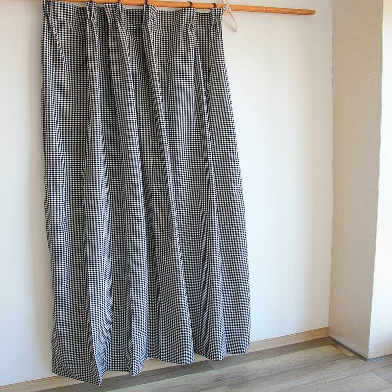 Fresh inventory grid polyester cotton curtain finished special price short curtain half curtain hook bedroom bay window simple and modern
